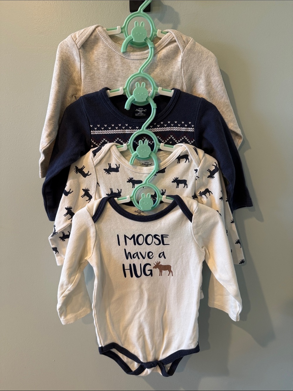 4 Moose Long-Sleeve onesies 18M